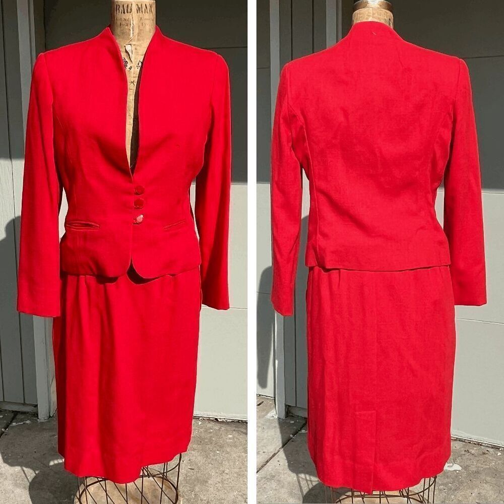 Vintage 80 Red Suit Set, Carmen Sandiego, Blazer & Skirt Combo